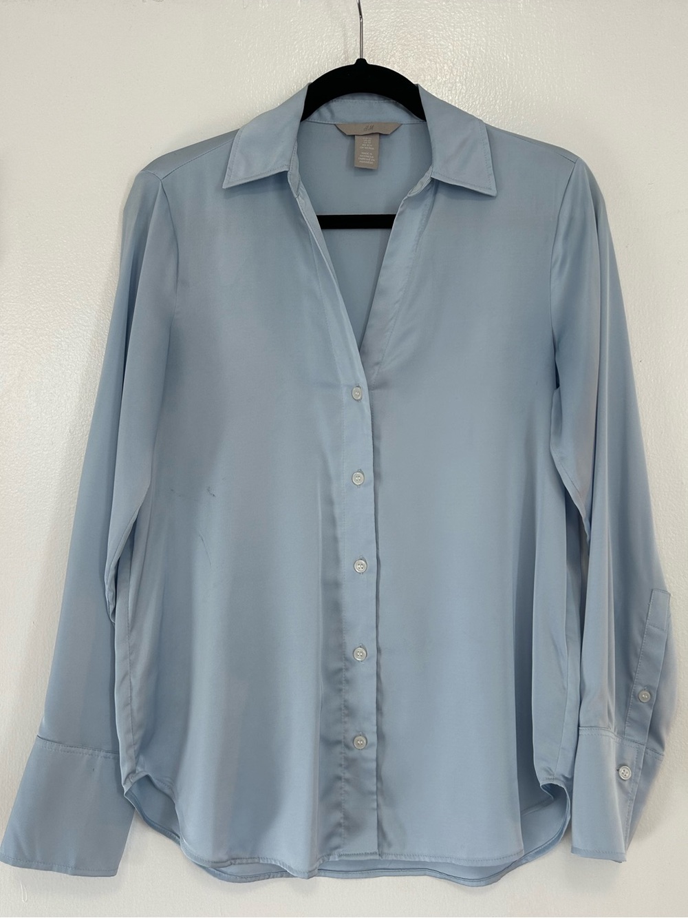 H&M Pale Blue Button-Front Satin Shirt